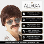 ALLAURA Compatible with Sonny Bono Wig – 60s 70s Men’s Short Brown Wig + Mustache for Hippie, Singer, TV Star, Cop, Detective Costumes – Liberty Duo, Limu & Doug, Uncle Rico, Retro Halloween Outfit