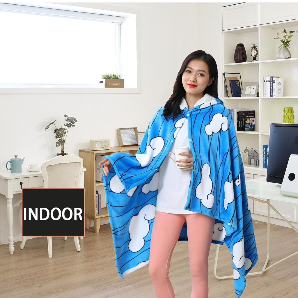 Juejuezi Hooded Wearable Blanket Hoodie Throw Blanket Cloak Cosplay Costume Shawl Wrap Nap Quilt 160x100 cm/63x40in(Blue,One Size)