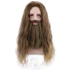 PARTY ZONE Long Brown Cosplay Thor Wig and Beard-Synthetic Rogue Anime Wigs - Jesus Beards Funny Party Hair Aquaman Wig(Brown)