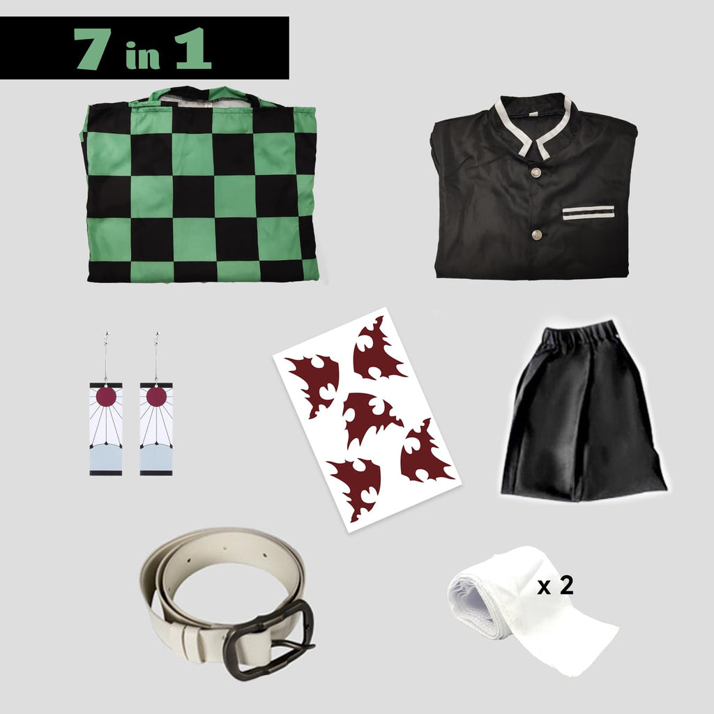 VZQI Halloween Cosplay Costumes Kamado Tanjir Kids Anime Kimono Halloween Green Cloak XXL