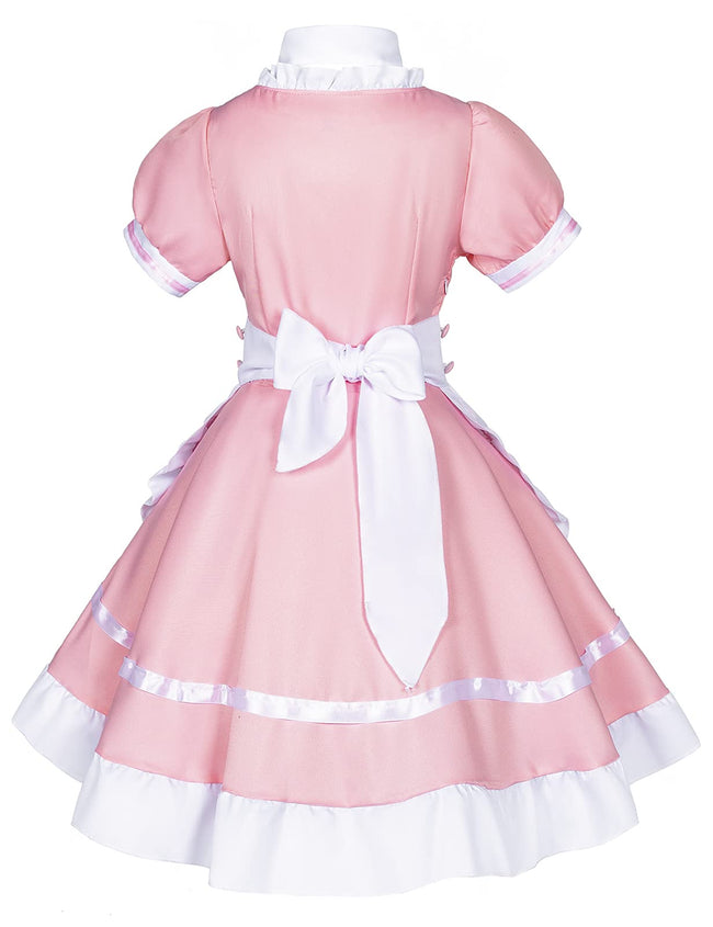 Japanese Anime Sissy Maid Dress Cosplay Sweet Classic Fancy Apron Socks Gloves Faux Fur Cat Furry Headwear Set Pink(S) Main Image