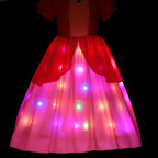 Girls Princess Dress Peach Costume Super Bros Kids LED Light Up Princess Dress for Deluxe Halloween Party Dress Up
