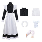 YJCOS Women's Classic Maid Long Dress Black and White Apron Lolita Housekeeper Cosplay Costume Uniform