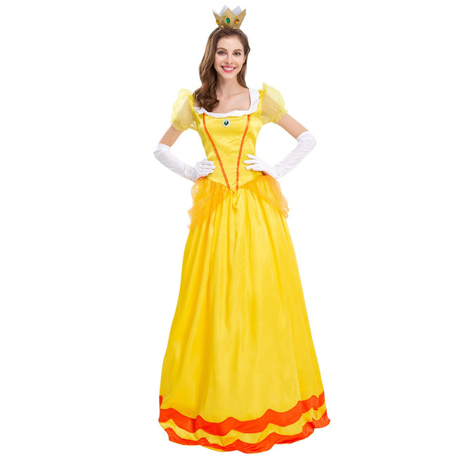 Womne's Princess Peach Costume with Crown and Gloves Halloween Birthday Party Dress up Fancy Costume Cosplay Outfit Main Image
