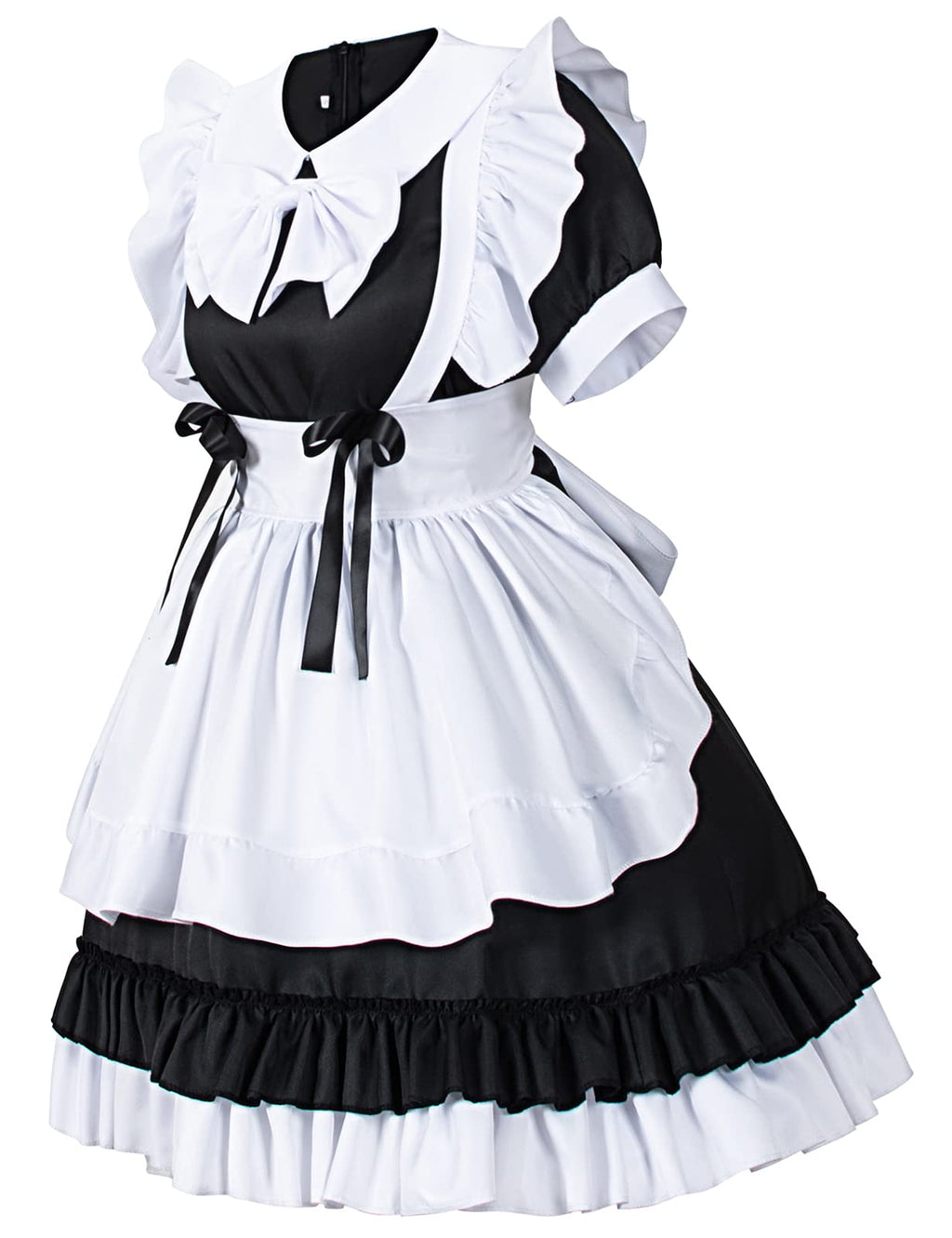 Irtysh Women Sweet Kawaii Costume Dress Anime French Maid Cosplay Furry Cat Ear Gloves Socks set(Black XL)