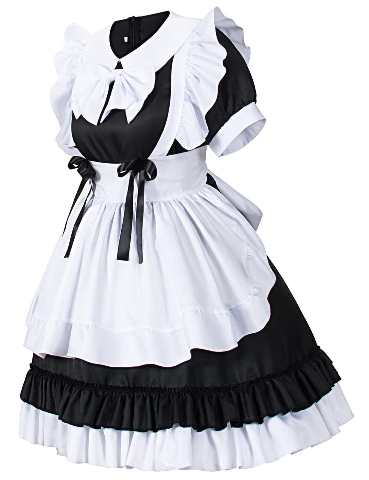 Irtysh Women Sweet Kawaii Costume Dress Anime French Maid Cosplay Furry Cat Ear Gloves Socks set(Black XL)