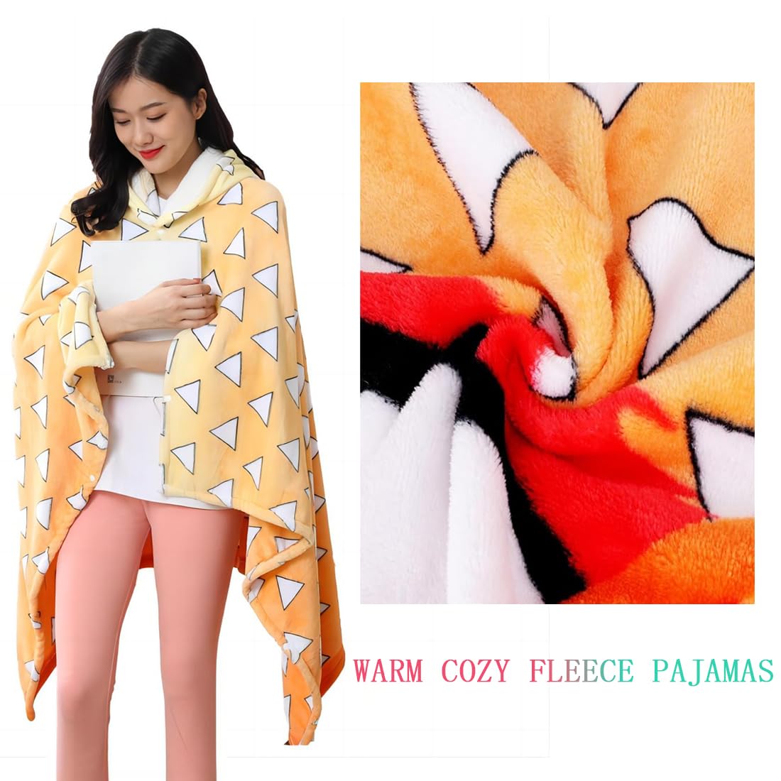 Juejuezi Hooded Wearable Blanket Hoodie Throw Blanket Cloak Cosplay Costume Shawl Wrap Nap Quilt 160x100 cm/63x40in(Yellow,One Size)