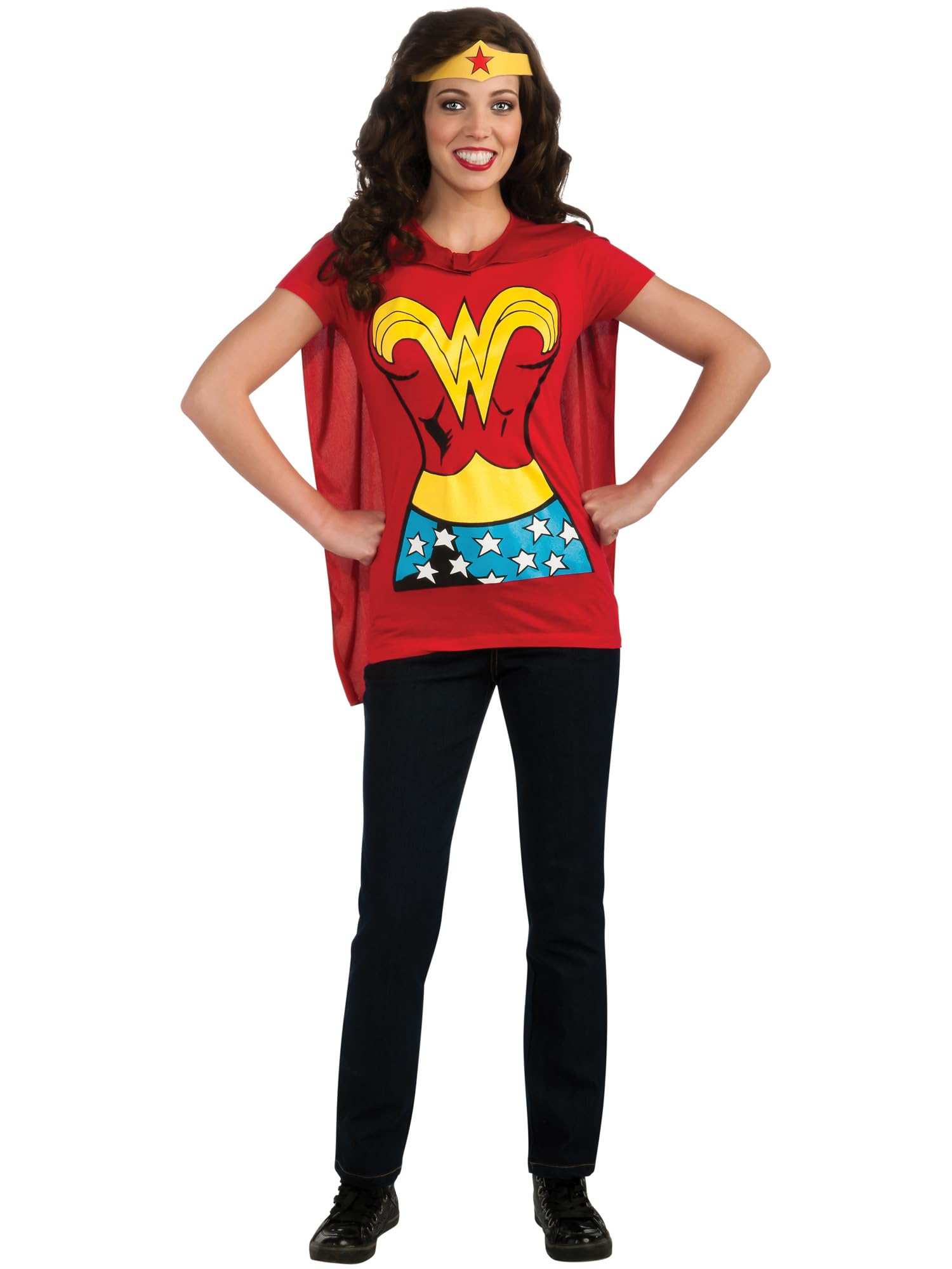 Rubies DC Comics: Wonder Woman Costume T-Shirt With Cape And Headband for Adults, Women's Small