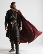 L'VOW Thunder God Cloak Medieval King Cape for Men Women Halloween Thor Cosplay, Renaissance LARP Costume(Burgundy)