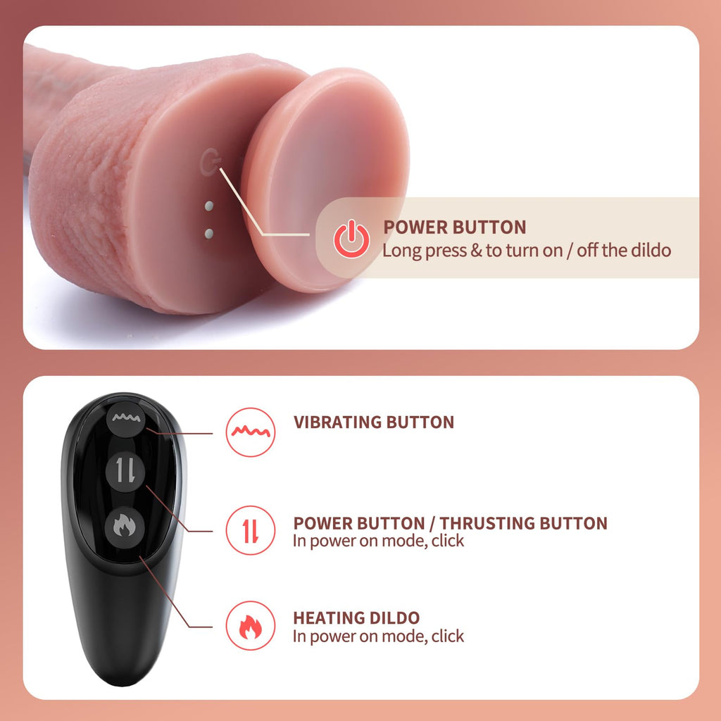 Thrusting Dildo Vibrator Sex Toys - Adult Toys Realistic Silicone Suction Cup Dildo with 7 Thrusting & 7 Vibrating for G-Spot Anal Stimulation, Strapless Strap-On Dildos Sex Toys & Games for Women