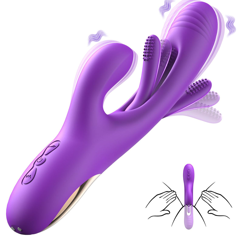 Vibrator Dildo Rabbit Sex Toys -LOVENOTE G Spot Vibrator Massager for Women Clitoral Nipple Stimulation, 3 in 1 Sex Toys with 14 Vibration & 7 Tongue Licking Flapping, Adult Product Aurieel (Purple)