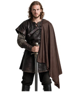 L'VOW Samurai Half Shoulder Cape Medieval Cloak Shawl with Belt Warrior Cape Shrug Halloween Dune Costume for Men(Brown)