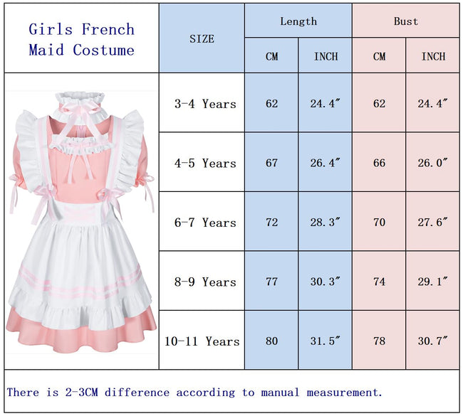 Kids French Maid Costume Maid Apron Fancy Dress Halloween Outfit Cosplay Costume Accessories Set(PK 150) Pink Main Image