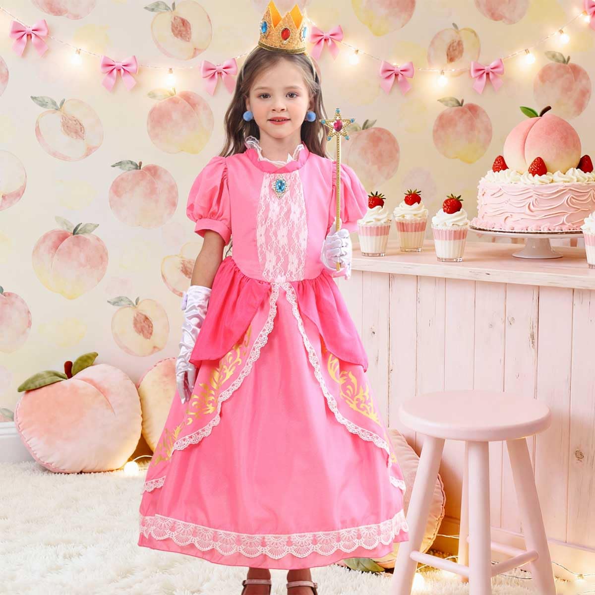 Luzlen Pink Costume for Girls Kids Dress Up Halloween Carnival Cosplay Party Outfit, Pink, 5-6 Years(Label 120)