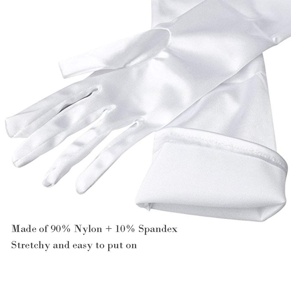 Lansian Women's 21'' Long Satin Gloves White Elbow Length 1920s Opera Bridal Dance Gloves For Evening Party Opera Costume, White