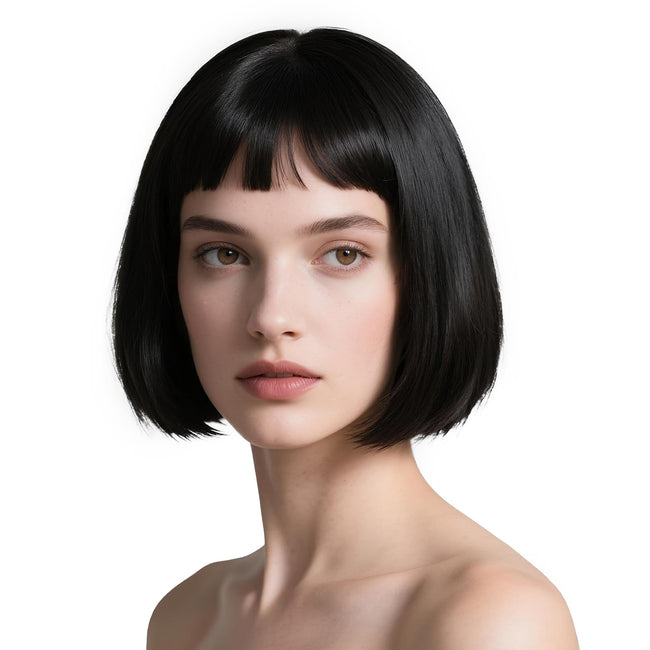 Onedor 10" Short Straight Hair Flapper Cosplay Costume Bob Wig (Black) Hover Image