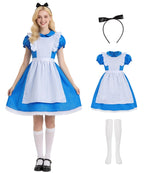 Cabeny Adult Princess Costume Women Blue Dress Puff Sleeve Maid Costumes Fancy Halloween Dress Up CA044S