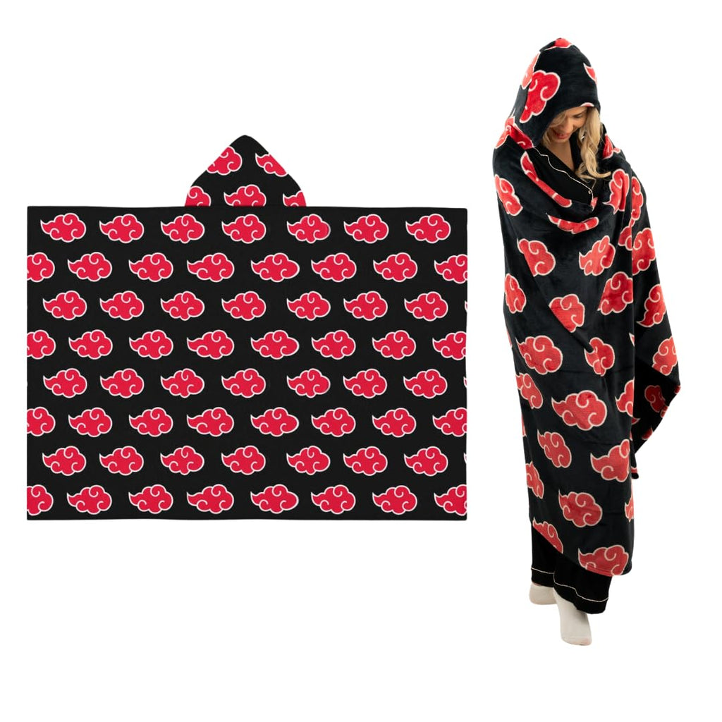 Franco Naruto Anime Akatsuki Cloud Bedding Super Soft and Cozy Wearable Hooded Throw Blanket, 70 in x 50 in (Official Licensed Product) Collectibles
