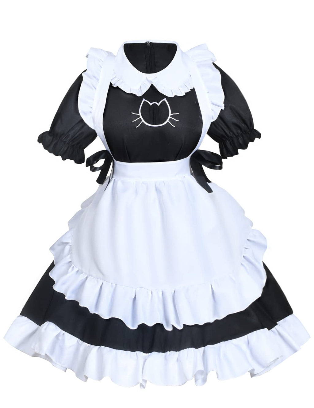Anime French Cat Maid Apron Fancy Dress Cosplay Costume Headwear Gloves Socks Set(Black M)