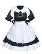 Anime French Cat Maid Apron Fancy Dress Cosplay Costume Headwear Gloves Socks Set(Black M)