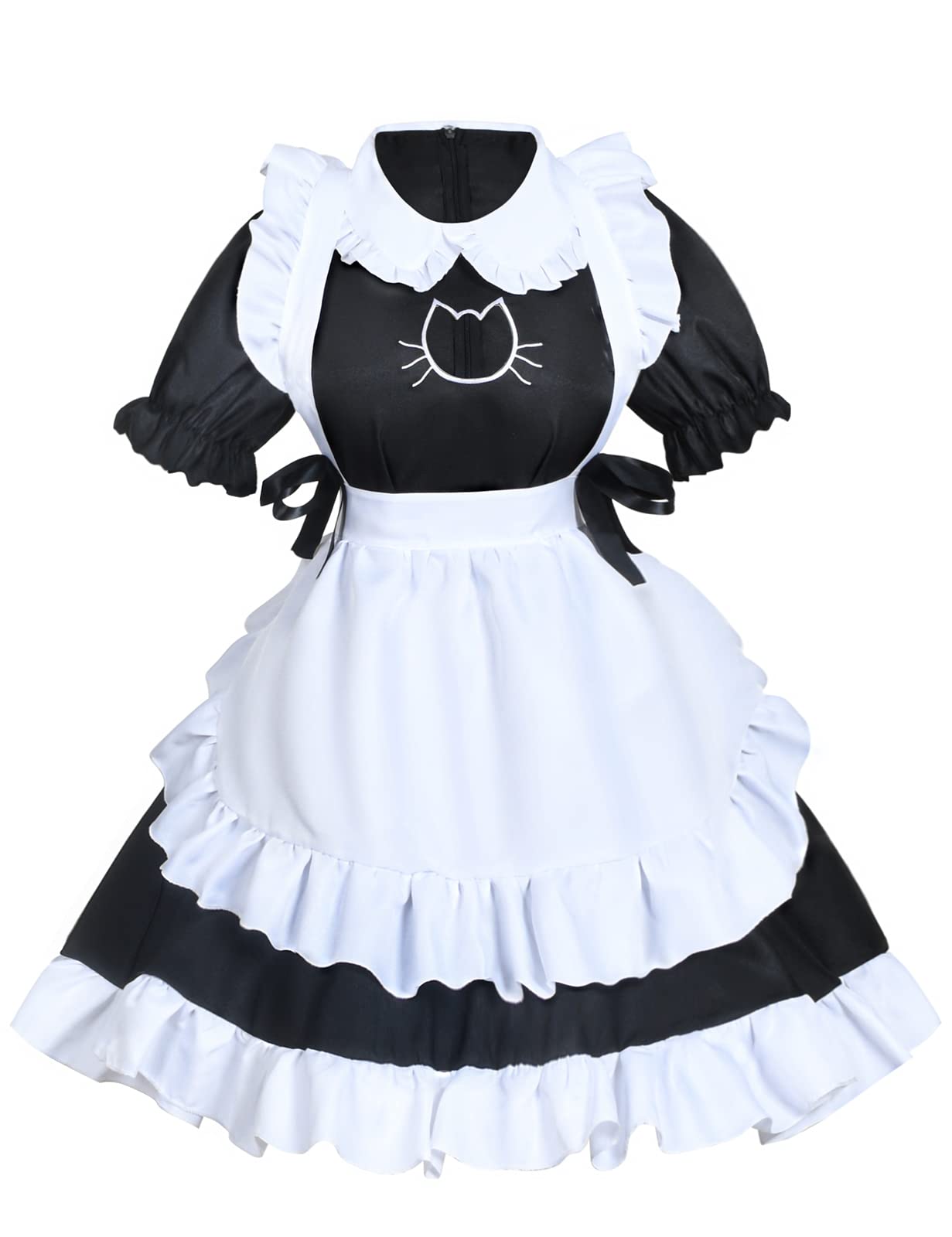 Anime French Cat Maid Apron Fancy Dress Cosplay Costume Headwear Gloves Socks Set(Black M)