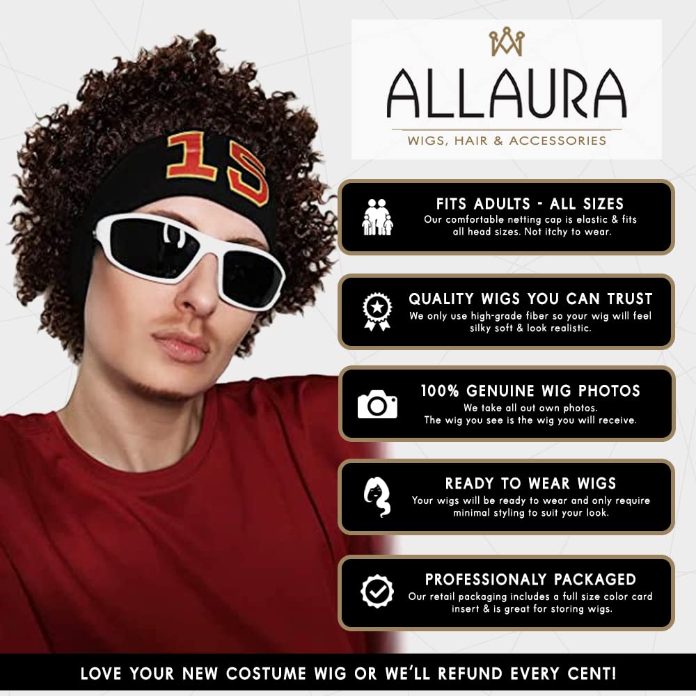 ALLAURA Compatible with Sonny Bono Wig – 60s 70s Men’s Short Brown Wig + Mustache for Hippie, Singer, TV Star, Cop, Detective Costumes – Liberty Duo, Limu & Doug, Uncle Rico, Retro Halloween Outfit