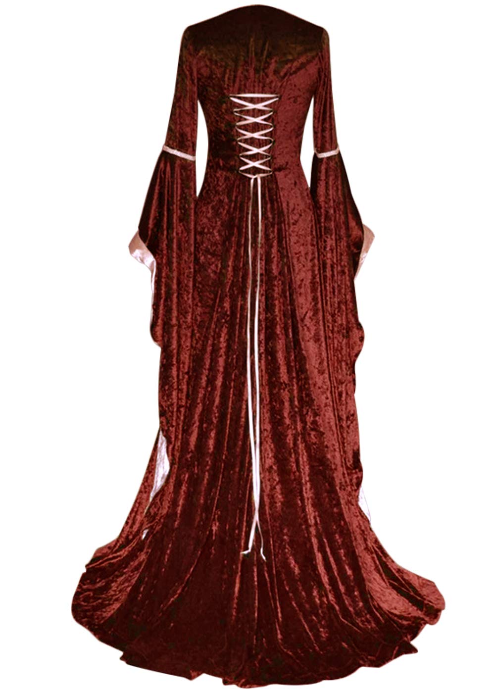 YEAXLUD Womens Renaissance Medieval Costume Dress Lace up Irish Over Long Dresses Cosplay Retro Gown S-5XL (XL, Wine Red)