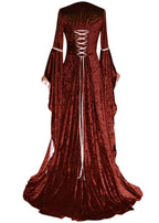 YEAXLUD Womens Renaissance Medieval Costume Dress Lace up Irish Over Long Dresses Cosplay Retro Gown S-5XL (XL, Wine Red)