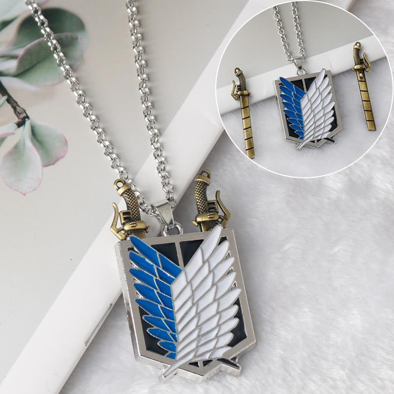 FAN X JEWELRY AOT Wings of Freedom Pendant Necklace - Shingeki No Kyojin Anime Chain - Gifts for Men Women and Fans