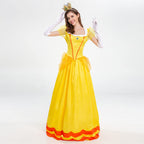 Womne's Princess Peach Costume with Crown and Gloves Halloween Birthday Party Dress up Fancy Costume Cosplay Outfit