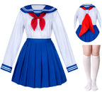 Elibelle Japanese School Girls Sailor JK Uniform Bule Pleated Skirt Anime Cosplay Costumes with Socks set(SSF31) 2XL
