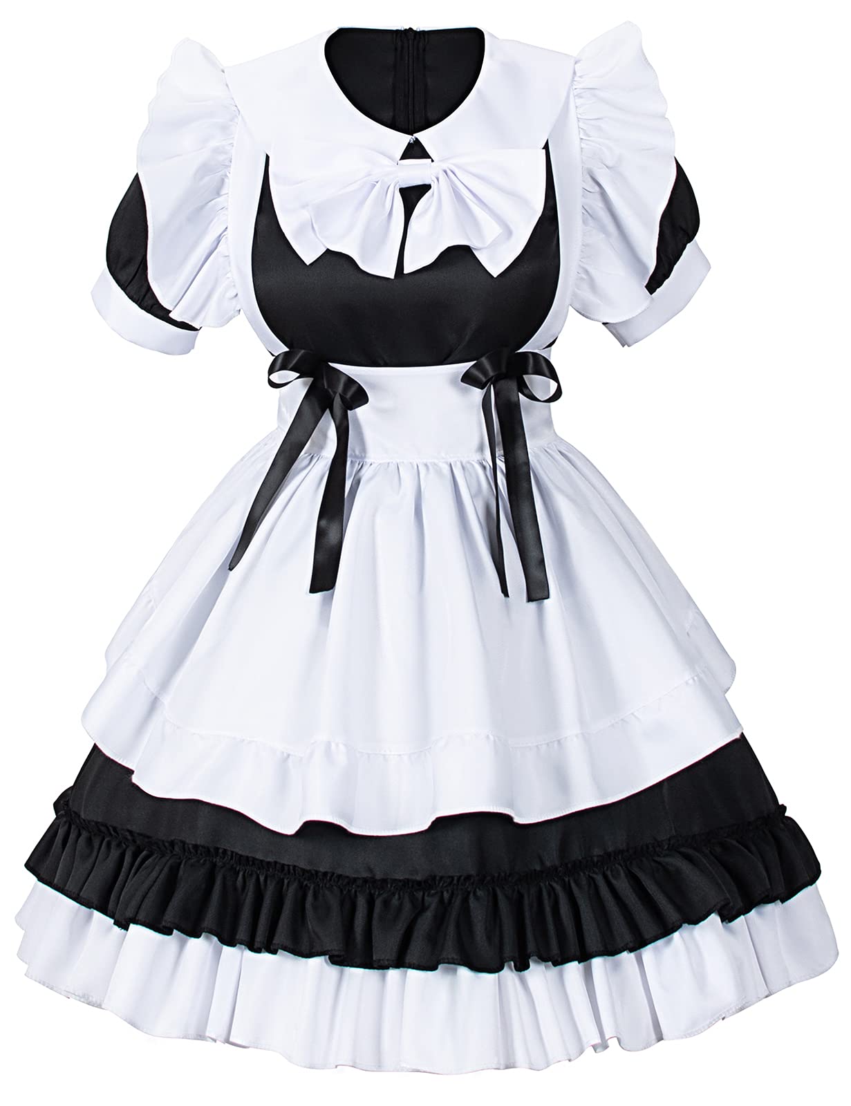 Irtysh Women Sweet Kawaii Costume Dress Anime French Maid Cosplay Furry Cat Ear Gloves Socks set(Black XL)