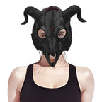 PURFUN Black Goat Head Skull Mask Ram Horns Animal Skull Costume Mask Horror Demon Devil Evil Mask Cosplay Halloween Mardi Gras Full Face Mask Creepy Party Decoration Prop