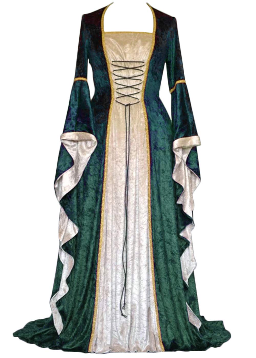 YEAXLUD Womens Renaissance Medieval Costume Dress Lace up Irish Over Long Dresses Cosplay Retro Gown S-5XL (XL, Green)
