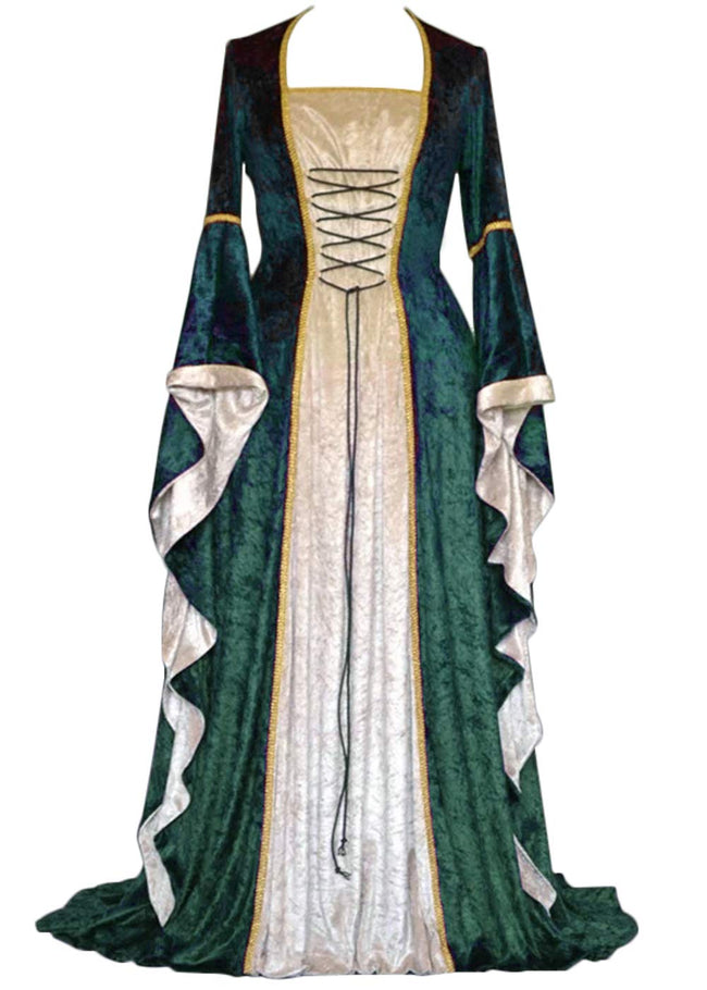 YEAXLUD Womens Renaissance Medieval Costume Dress Lace up Irish Over Long Dresses Cosplay Retro Gown S-5XL (XL, Green) Hover Image