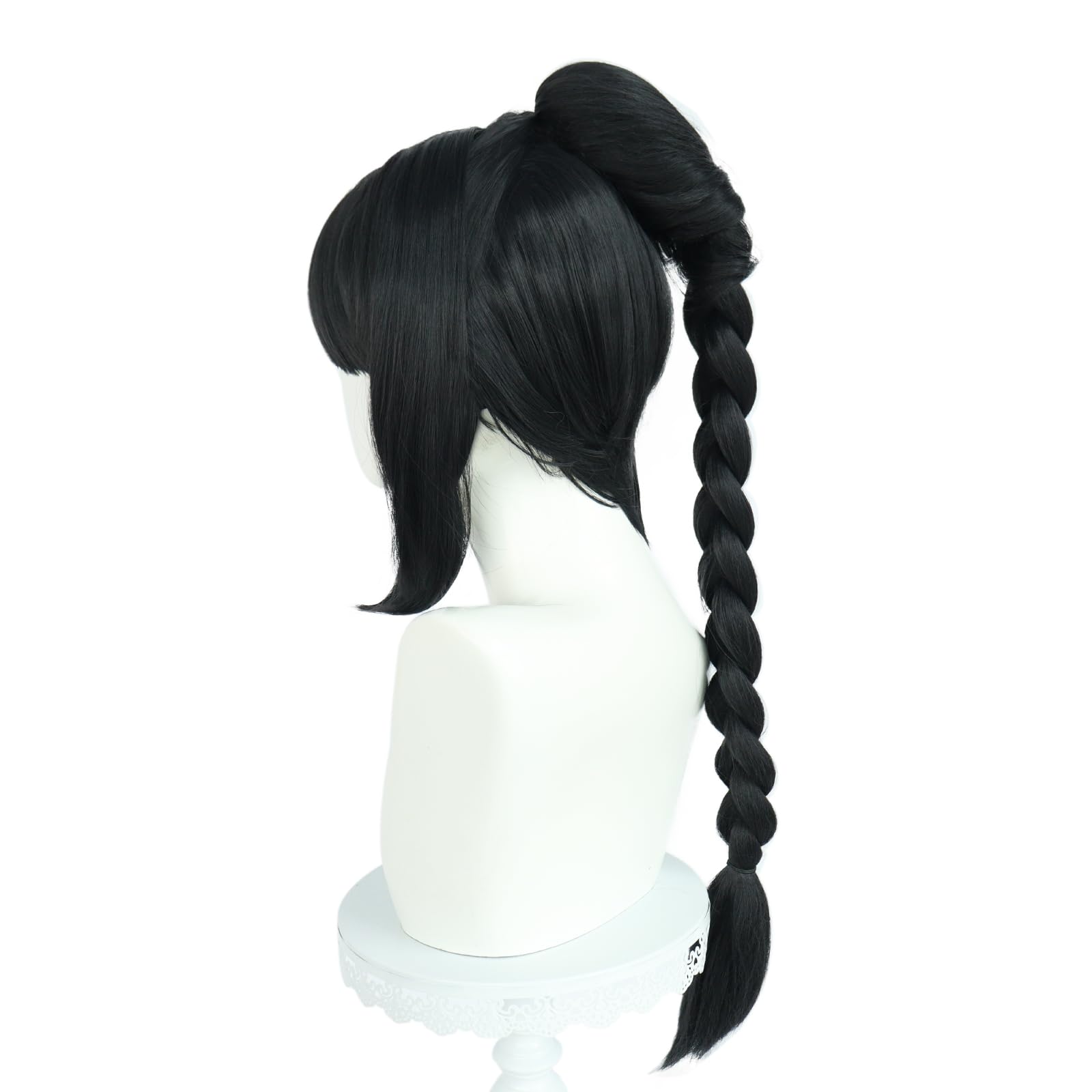 JoneTing Black Braided Wig【+Hair Cap】 Long Black Ponytail Wigs with Braids for Women Shadow Cosplay wig Blacked Ponytail Wig Long Braided Wig BG3 Cosplay Wig for Party Shadow Costume Outfit Halloween