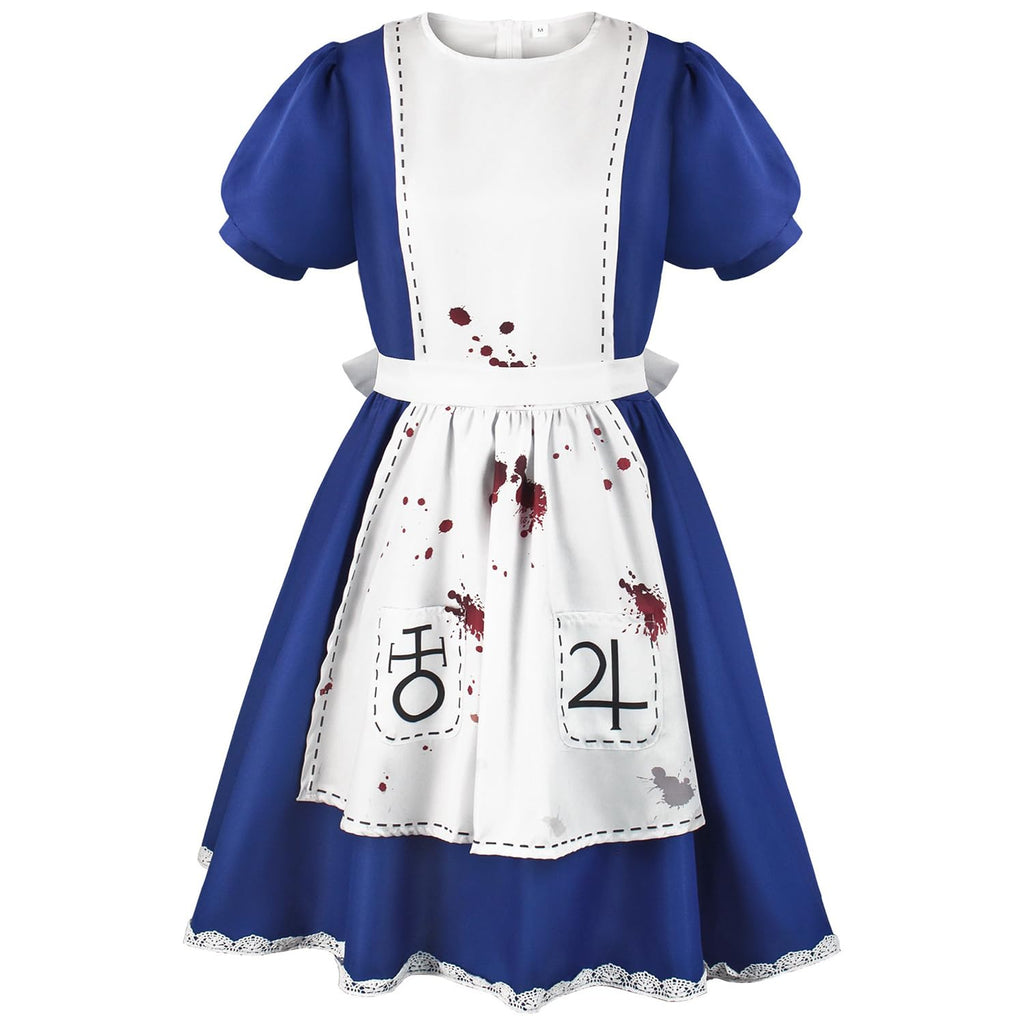 huashign Women's Lolita Maid Cosplay Costume Dress Bloody Apron Halloween Scary Costume