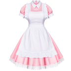 Wannsee Japanese Anime 6Pcs Lolita French Maid Apron Fancy Dress Cosplay Costume Gloves Headwear Socks set(Pink L)