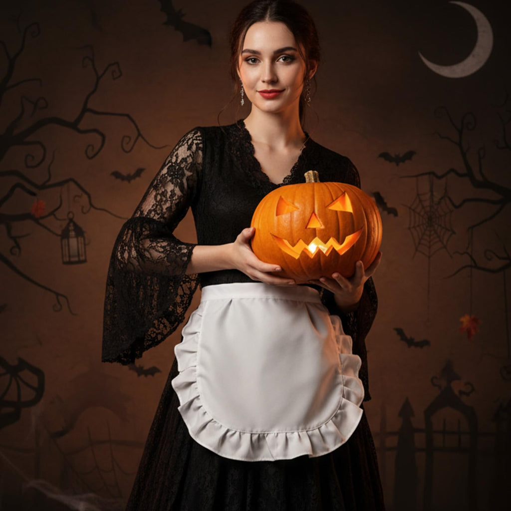 APLZGMG 2 Pcs Waist Apron Set, Half Apron for Maid Cosplay Halloween Costumes Dress Accessory, Maid Aprons for Kitchen Restaurant Coffee Cooking, Black and White Aprons for Women and Girls