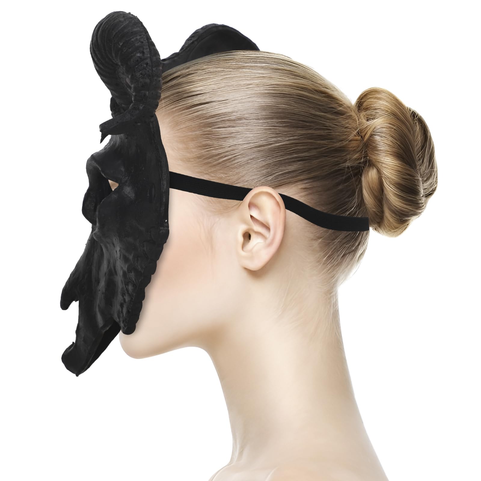 PURFUN Black Goat Head Skull Mask Ram Horns Animal Skull Costume Mask Horror Demon Devil Evil Mask Cosplay Halloween Mardi Gras Full Face Mask Creepy Party Decoration Prop