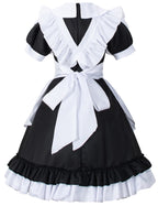 Irtysh Women Sweet Kawaii Costume Dress Anime French Maid Cosplay Furry Cat Ear Gloves Socks set(Black XL)