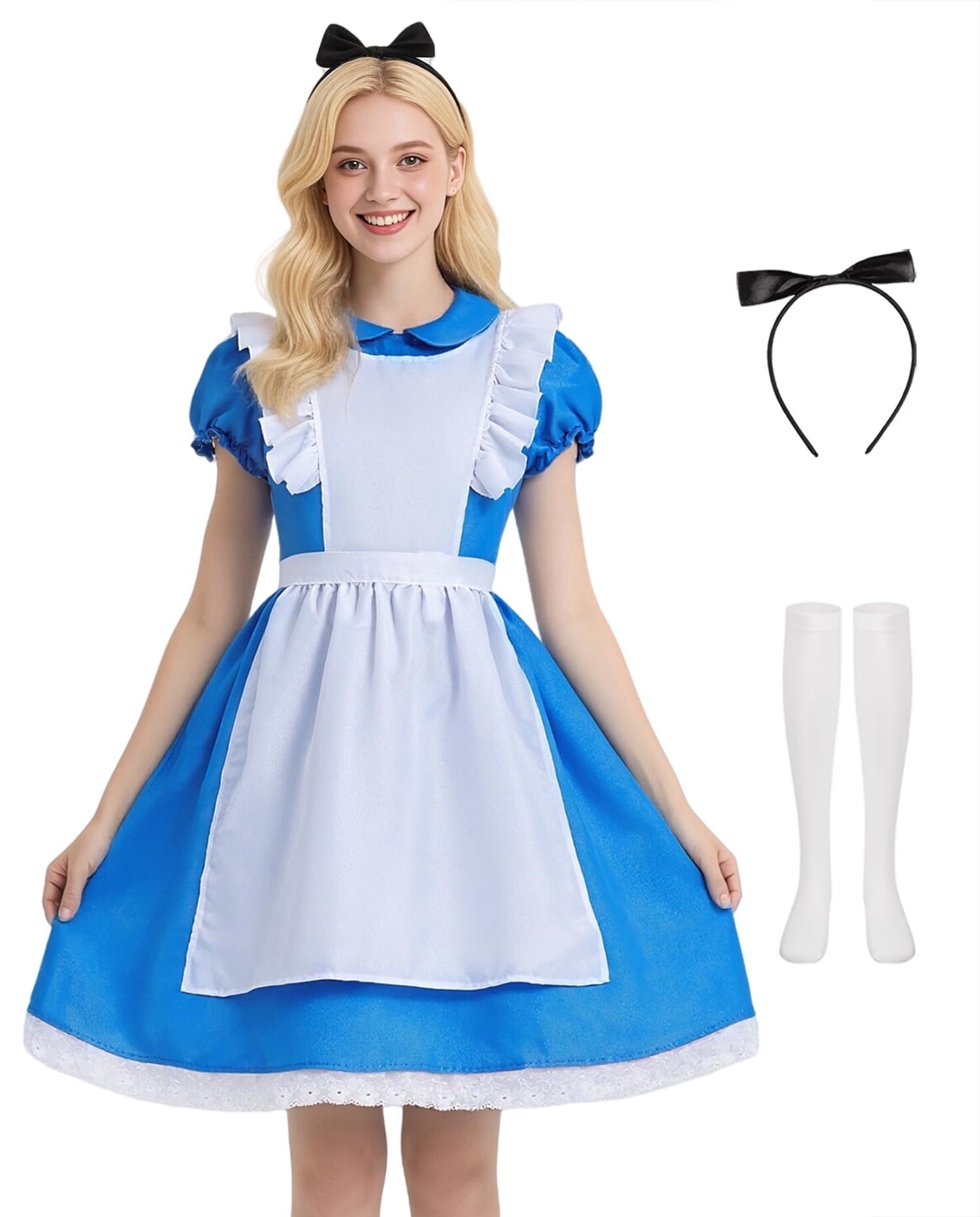 Cabeny Adult Princess Costume Women Blue Dress Puff Sleeve Maid Costumes Fancy Halloween Dress Up CA044S