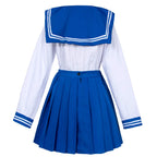 Elibelle Japanese School Girls Sailor JK Uniform Bule Pleated Skirt Anime Cosplay Costumes with Socks set(SSF31) 2XL