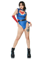 haikyuu Women Cosplay Swimsuit with Arm Sleeves Gothic One Piece Bathing Suit Goth Swimwear Cutout Punk Style Blue