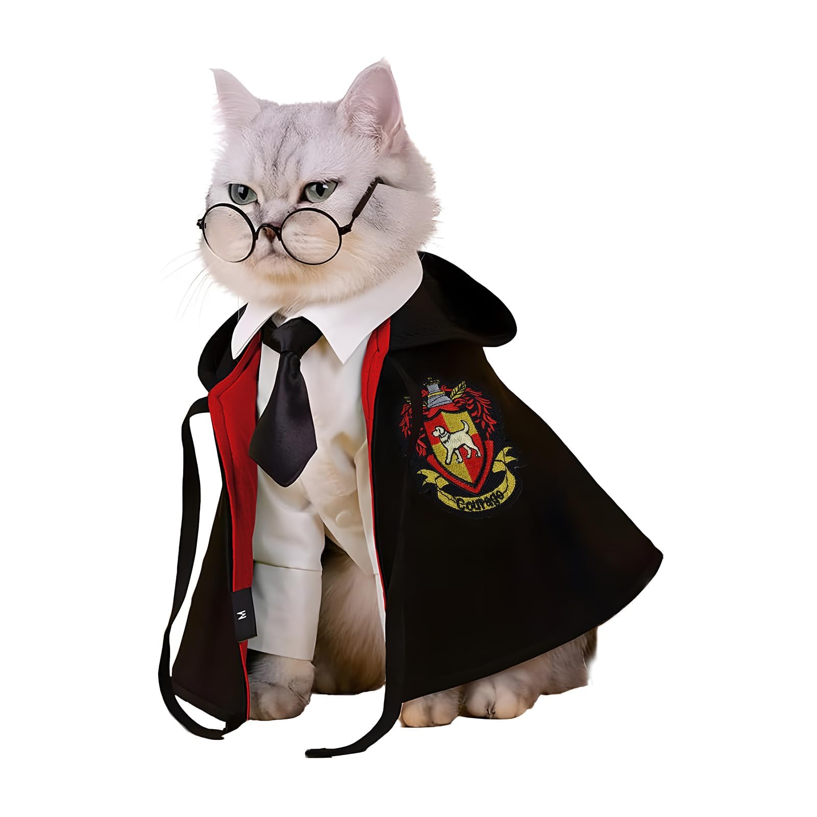NIULA Cat Halloween Costume - Pet Wizard Costumes Mantle Magician Cosplay Clothes with Bowtie & Glasses Set, Festival Party Apparel for Small Pets Cats Dogs