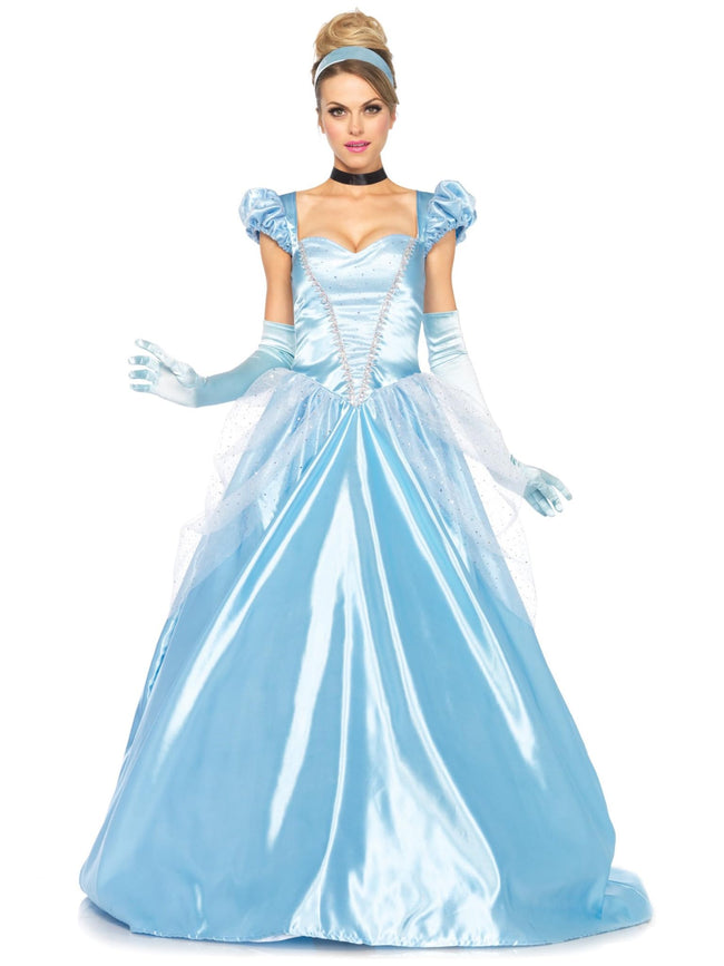 Leg Avenue Womens - 3 Piece Classic Cinderella Gown Set Full Length Family Friendly Princess Dress and Headband Set Adult Sized Costumes, Blue, Medium US Hover Image