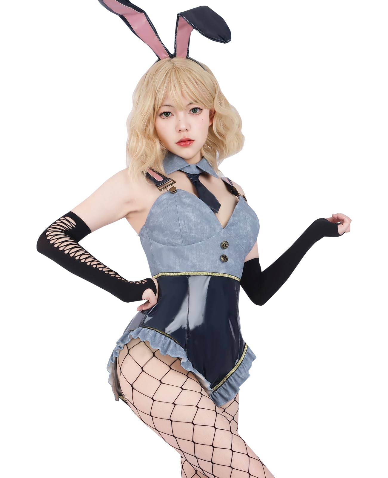 NSPSTT Bunny Girl Cosplay Blue Bunny Costume Women Denim Suit,Size S