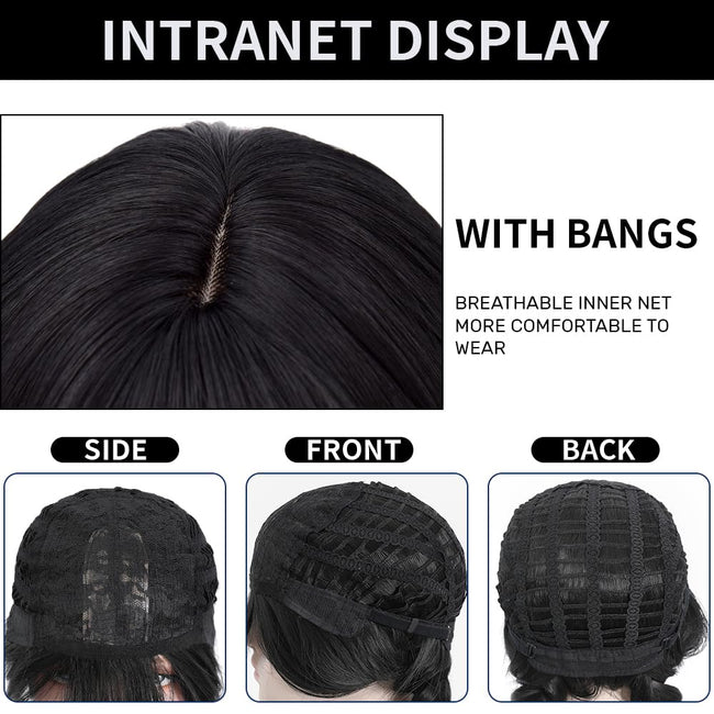MUPUL Black Braided Wig With Bangs Long Braid Wig Cosplay Halloween Costume Wigs For Women Main Image