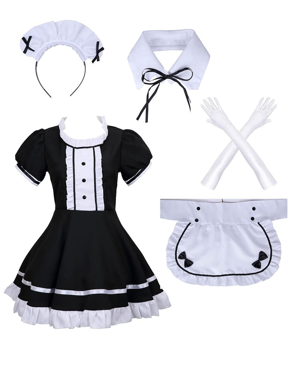 Colorful House Women's Cosplay French Apron Maid Fancy Dress Costume (X-Small, Black-5Pcs)