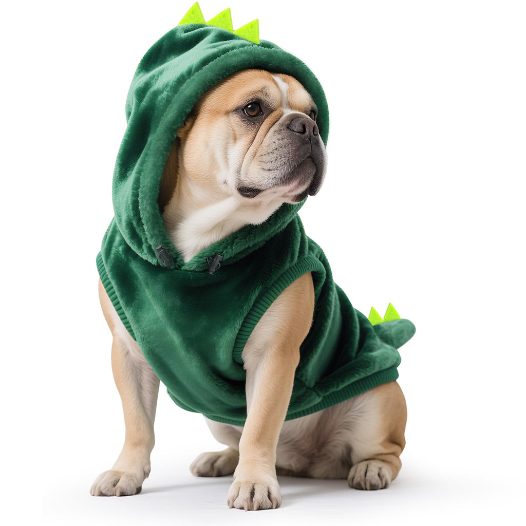 Idepet Dog Halloween Dinosaur Costume,Cute Cosplay Outfit for Small Dogs Fleece Winter Puppy Hoodie Warm Sweater Vest Coat Apparel for Pet Cat Chihuahua Bulldog Pug Yorkie(Small)